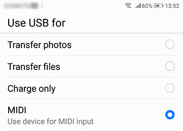 mobile device USB MIDI options
